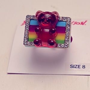 Betsey Johnson Gummy Bear Rainbow Rhinestone Lucite Ring No Box/No Card